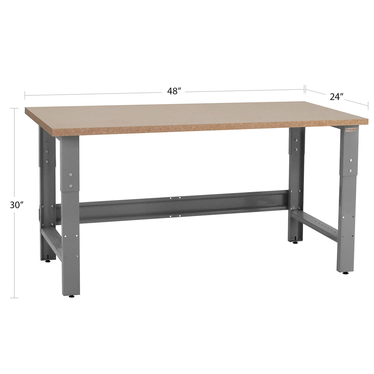 Table & Workbench: 1" Thick Particle Board Top, Height Adjustable Bench - 24" D x 48" L x 30" - 36" H - by BenchPro