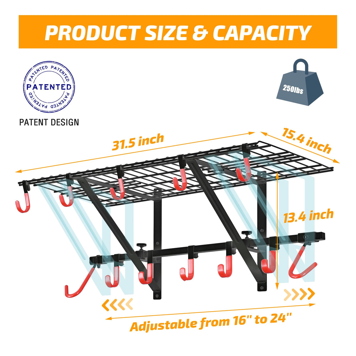 PLKOW Garage Wall Shelving 4-Pack Includes Bike Hooks, Sturdy Adjustable Garage Shelving Wall Mount Wall Organizer (Black, 4-Pack)