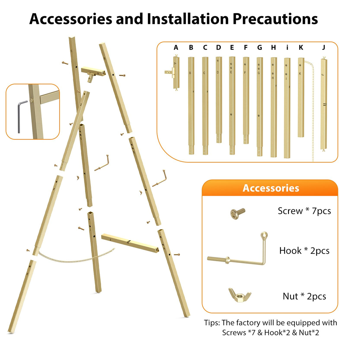 Gold Metal Easel Stand 46.7", Heavy Duty Floor Display Easel, Adjustable 4-Tier with Chain Support, Wedding Welcome Sign Holder, Poster Stand, Easy to Assemble, Assembly Required (1 Pack)
