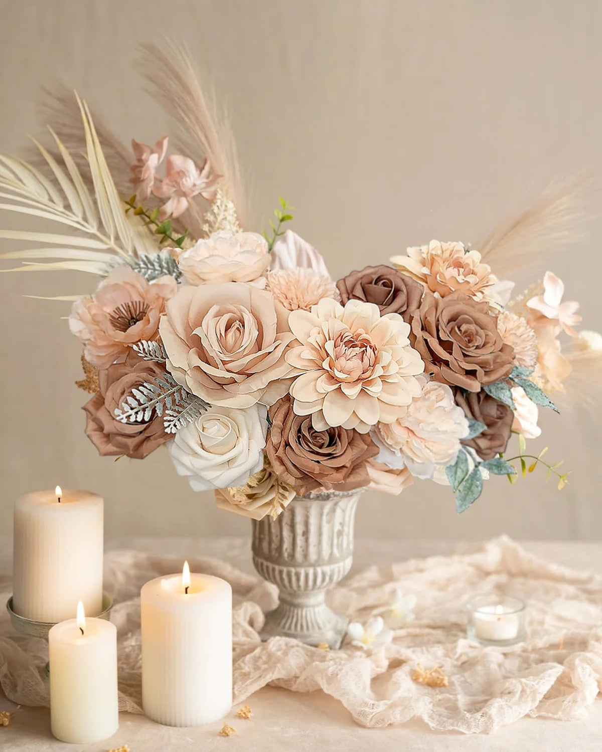 FACINOC Roses Artificial Flowers Nude Fake Flower for DIY Wedding Bouquet Bridal Baby Shower Decorations Party Table Centerpieces Cake Decorating Silk Floral Arrangement Home Decor Indoor Beige