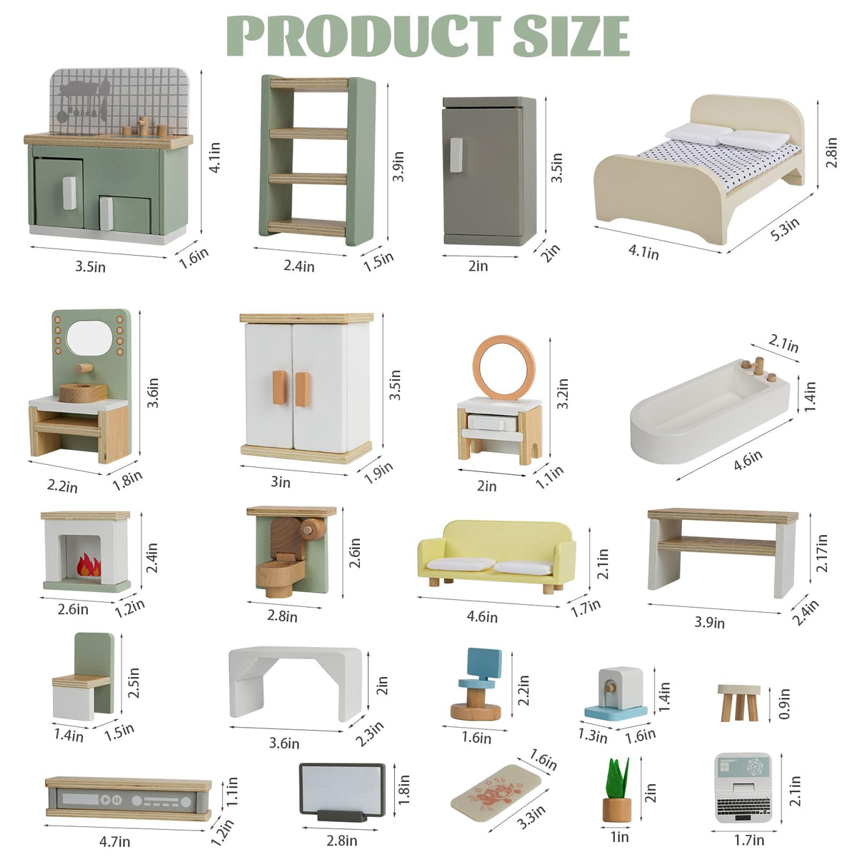 23PCS Wooden Dollhouse Furniture Set for 5 Rooms, Miniature Doll House Accessories & Furniture Toys for Toddlers, Indoor Scenes Pretend Play Toy for Kids 3+