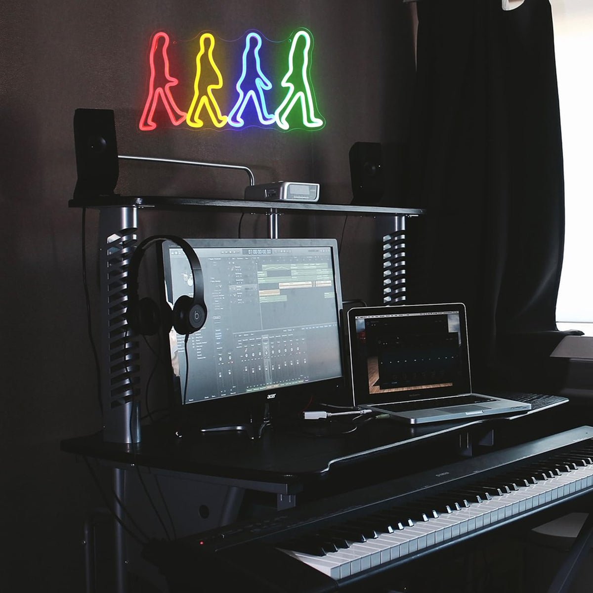 Rock Band Neon Sign Four People Walking Neon Lights for Bedroom Music LED Sign Abbey Road Wall Art Light Up Sign for Game Room Man Cave Decor Rock Music Fans Gifts