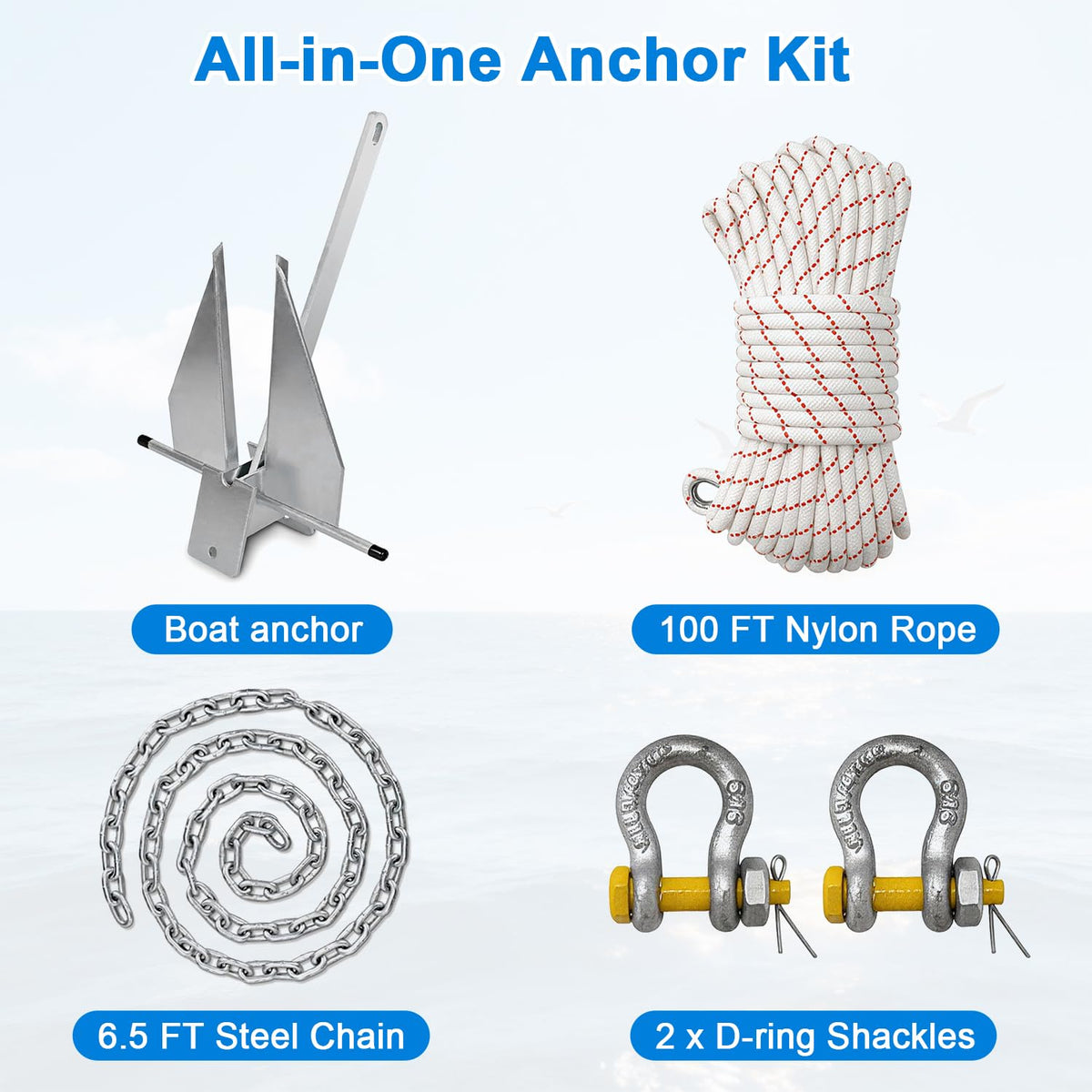 ZYLTHORN Heavy Duty Hot-Dipped Galvanized Danforth Anchor Kit for Boats - 5/8/10/13/18/25lb Fluke Anchor with Chain, Shackles & Rope, Ideal for Pontoon, Fishing & Sail Boats (18lb: Fit 31-35 FT Boat)