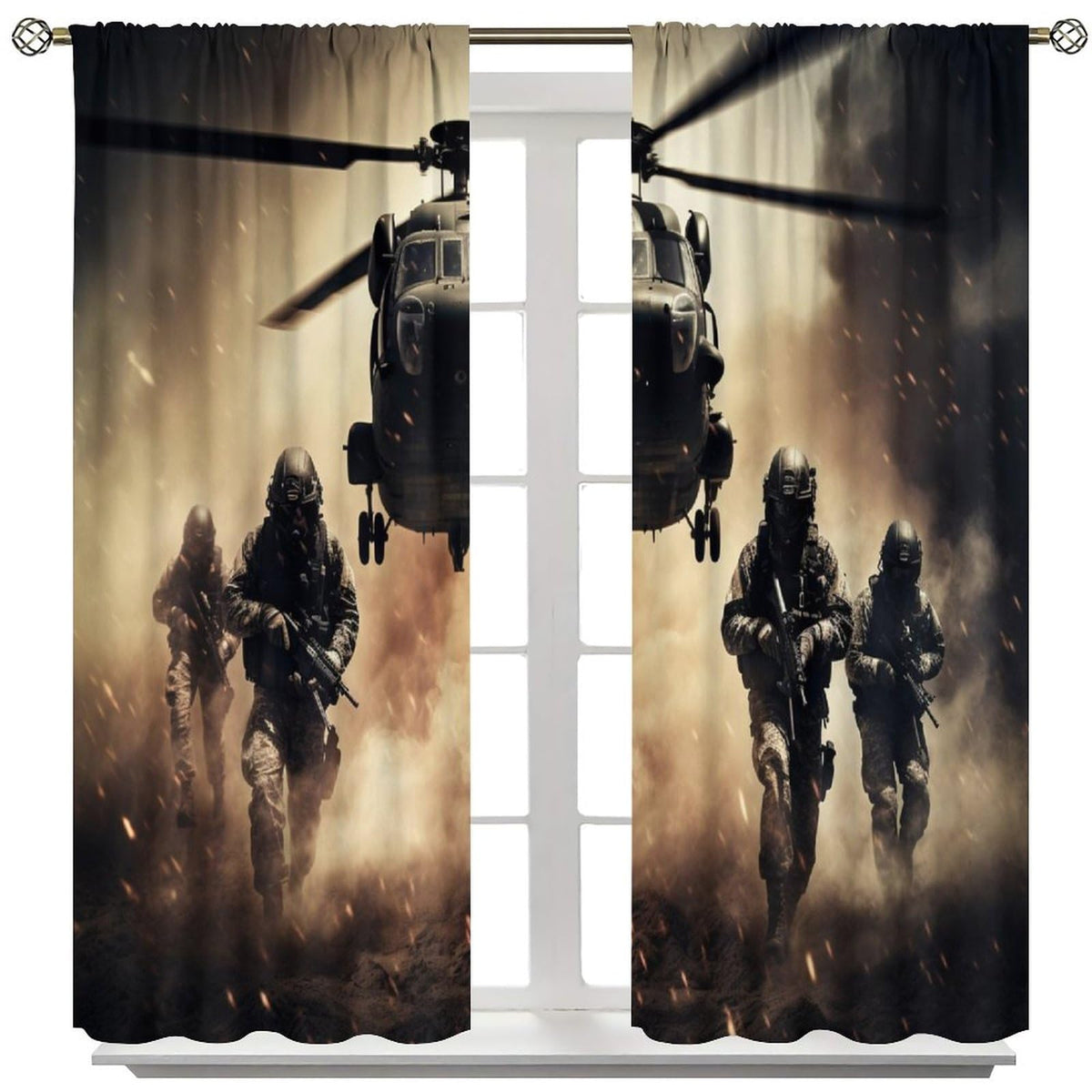 Combat Helicopters Blackout Curtains for Kids, Black Smoke Military Firearms Armed Special Forces Helicopters Window Drapes Print for Boys Adolescents Nursery Bedroom Living Room Bathroom 42x45in