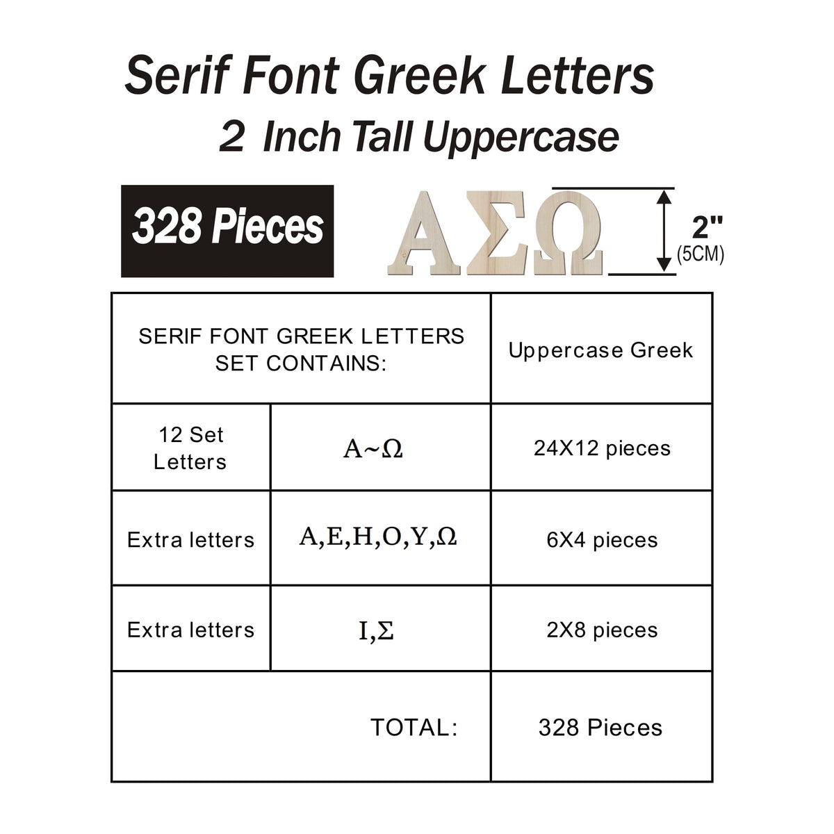 2 Inch 328 Pieces Wooden Greek Letters Bold Font Unfinished Wood Greek Alphabets for Small Paddles Embellishment/Sorority/Fraternity/DIY Project/Learning/Wall Decor