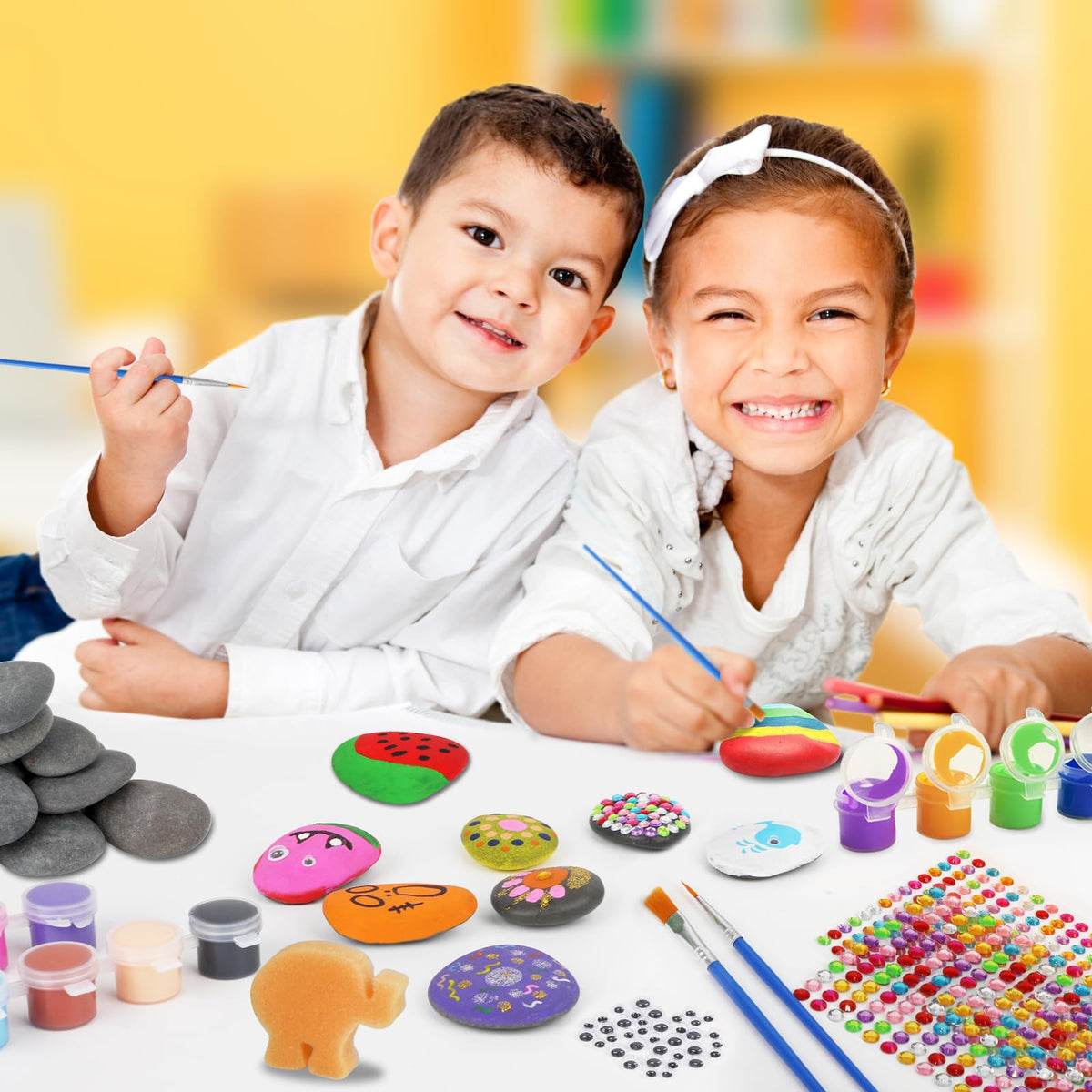 Halobios Rock Painting Kit, 12 Rocks for Painting, Arts and Crafts for Kids Ages 6-12, Rock Painting Kit for Adults, Art Supplies for Birthday Children's Day Gifts