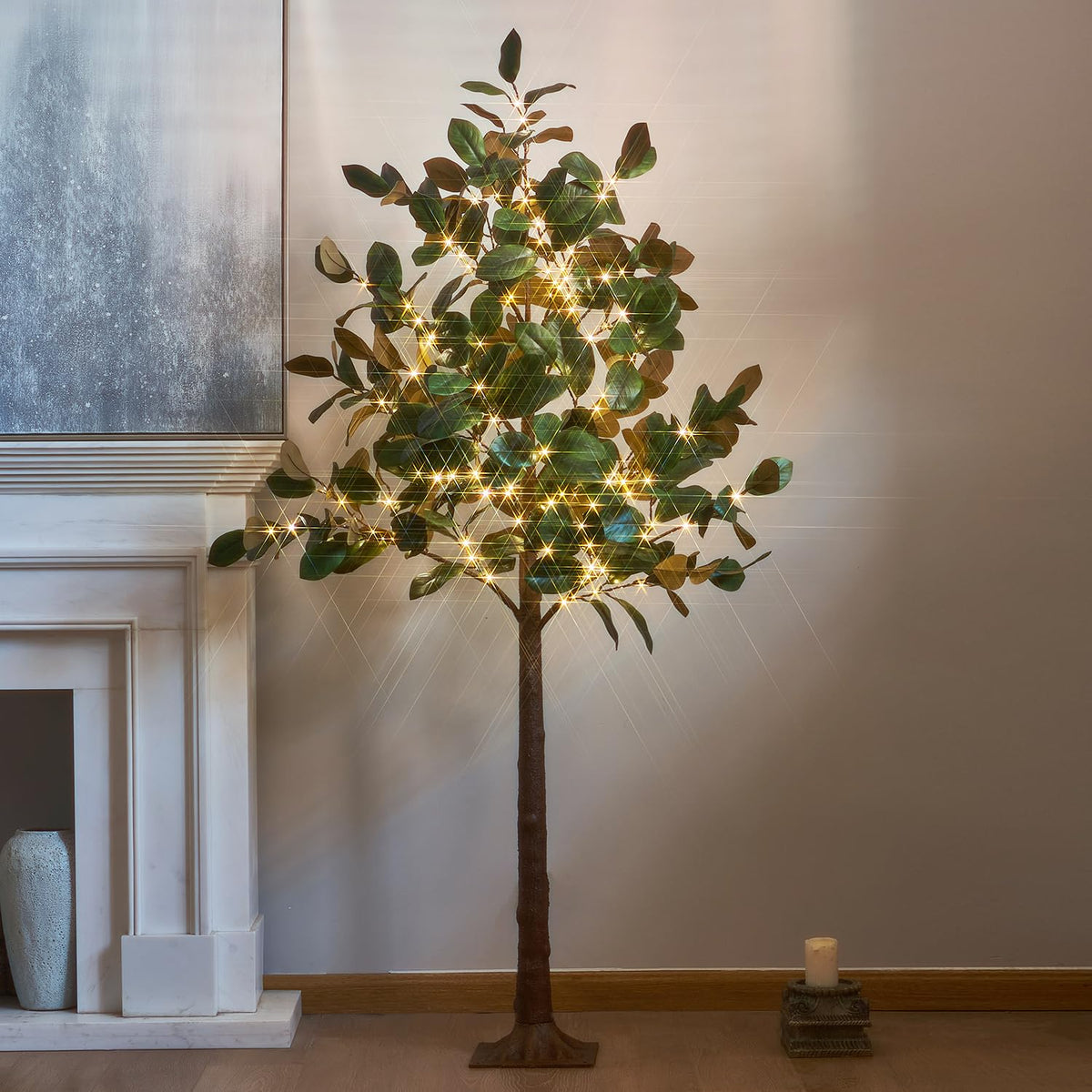 Hairui Lighted Magnolia Tree 6FT 280 LED Fairy Lights, Faux Plant Tree with Lights for Home Holiday Spring Decoration