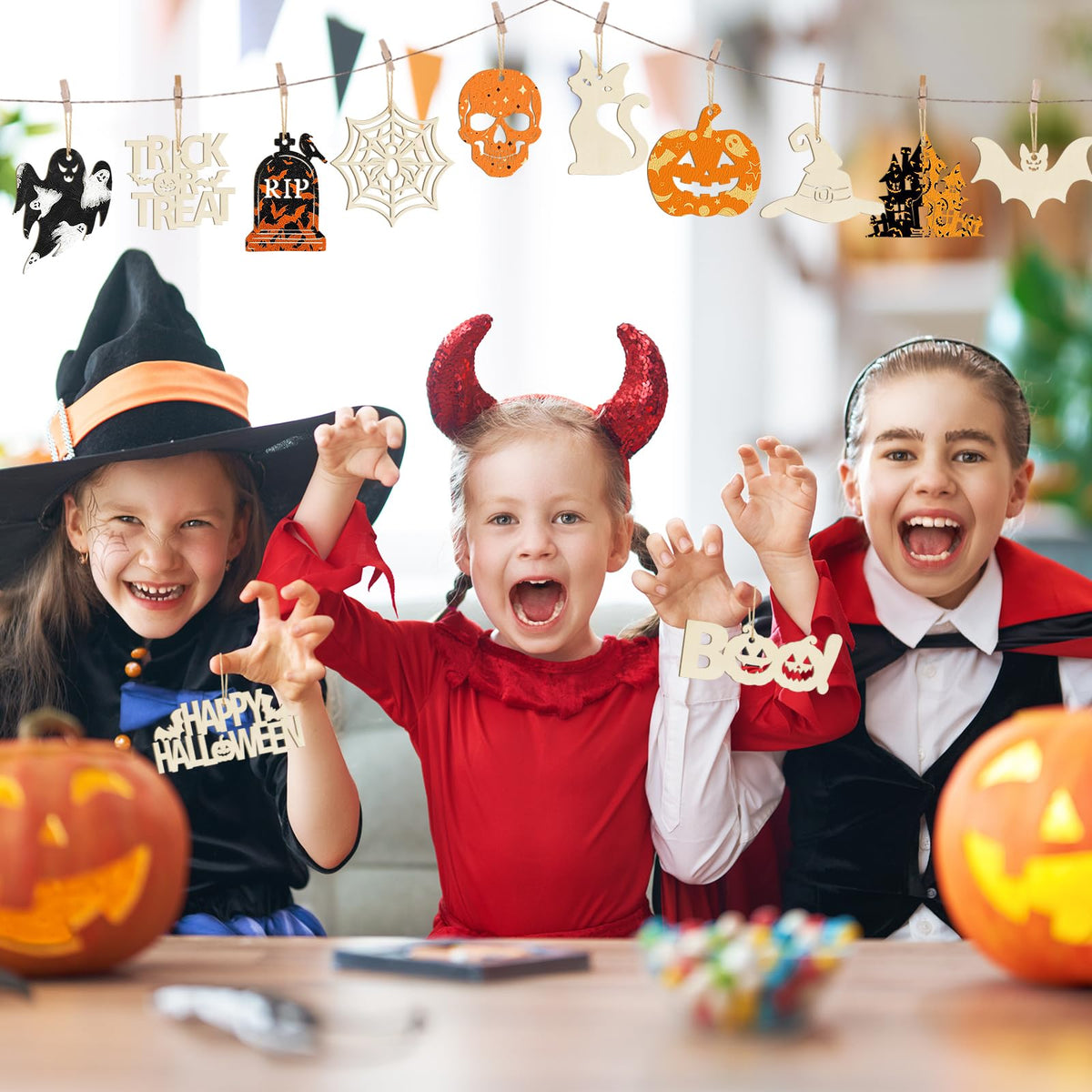 80PCS Wooden Halloween Ornaments to Paint Fall Decorations,10 Styles DIY Blank Autumn Unfinished Wood Skull Pumpkin Ghost Bat Boo Trick or Treat Halloween Cutouts Ornament for Crafts Party Hanging