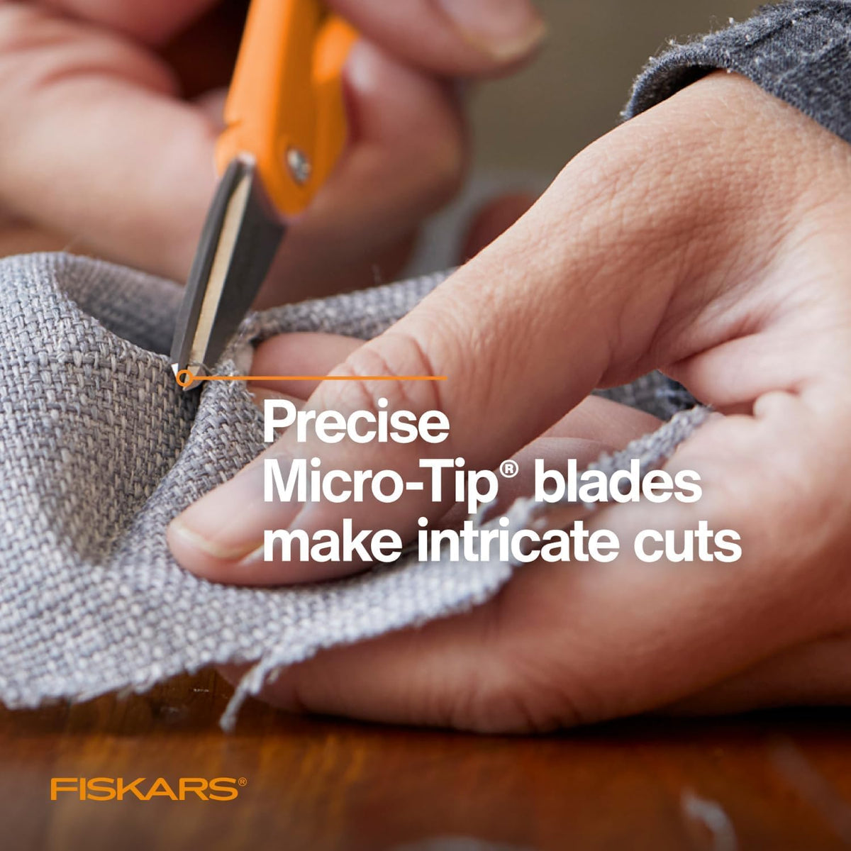 Fiskars Premier No. 5 Micro-Tip Orange-Handled Fabric Scissors, Double Loop Handle, Sewing and Craft Scissors, Orange