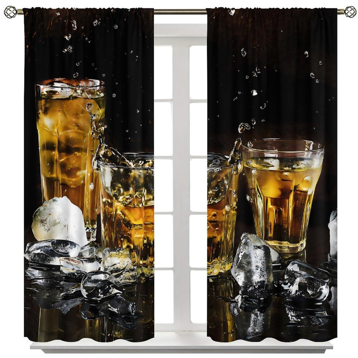 Fblifil Wine Curtains,Happy Alcoholic Wine Glasses Ice Cubes Printed Rod Pocket Window Treatments for Women Men Living Room Bedroom Cafe Kitchen Bar Decor 42" W X 45" L