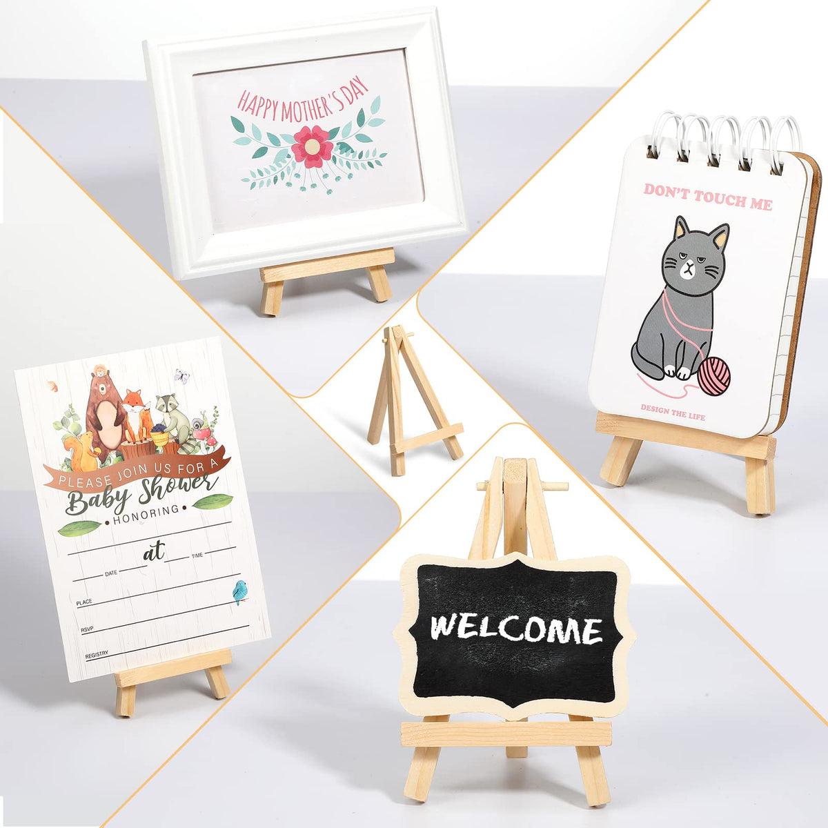 Mimorou 60 Pack 5 Inch Mini Easel Wood Display Artist Small Wooden Easel Stand Art Craft Painting Triangle Stand Canvas Holder for Card Artist Photos Tabletop Phone Wedding