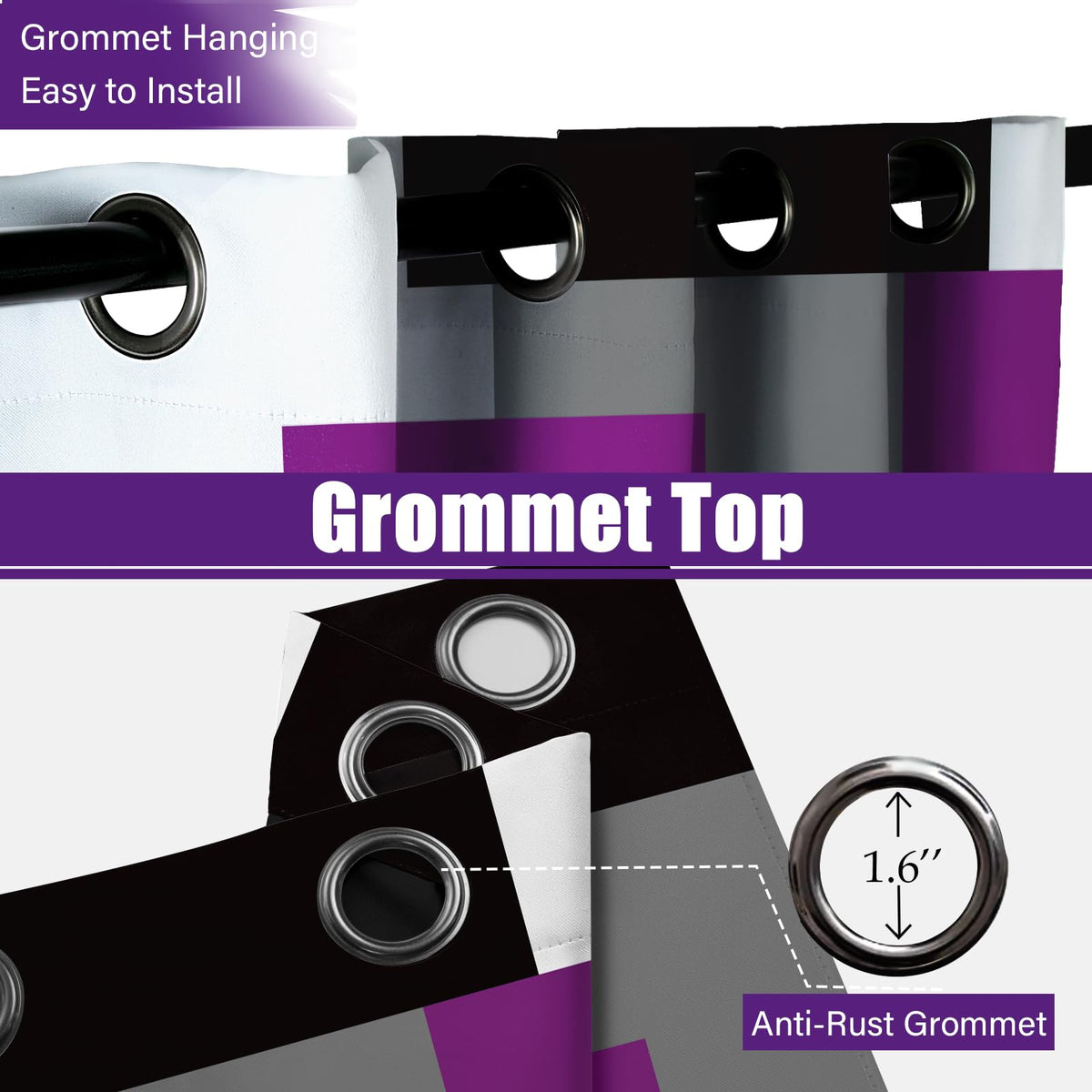 Tyrot Purple 100% Blackout Curtains for Bedroom 45 inch Length 2 Panels Set Grey Modern Abstract Geometric Black Out Curtains Insulated Room Darkening Window Drapes for Living Room, 52Wx45L