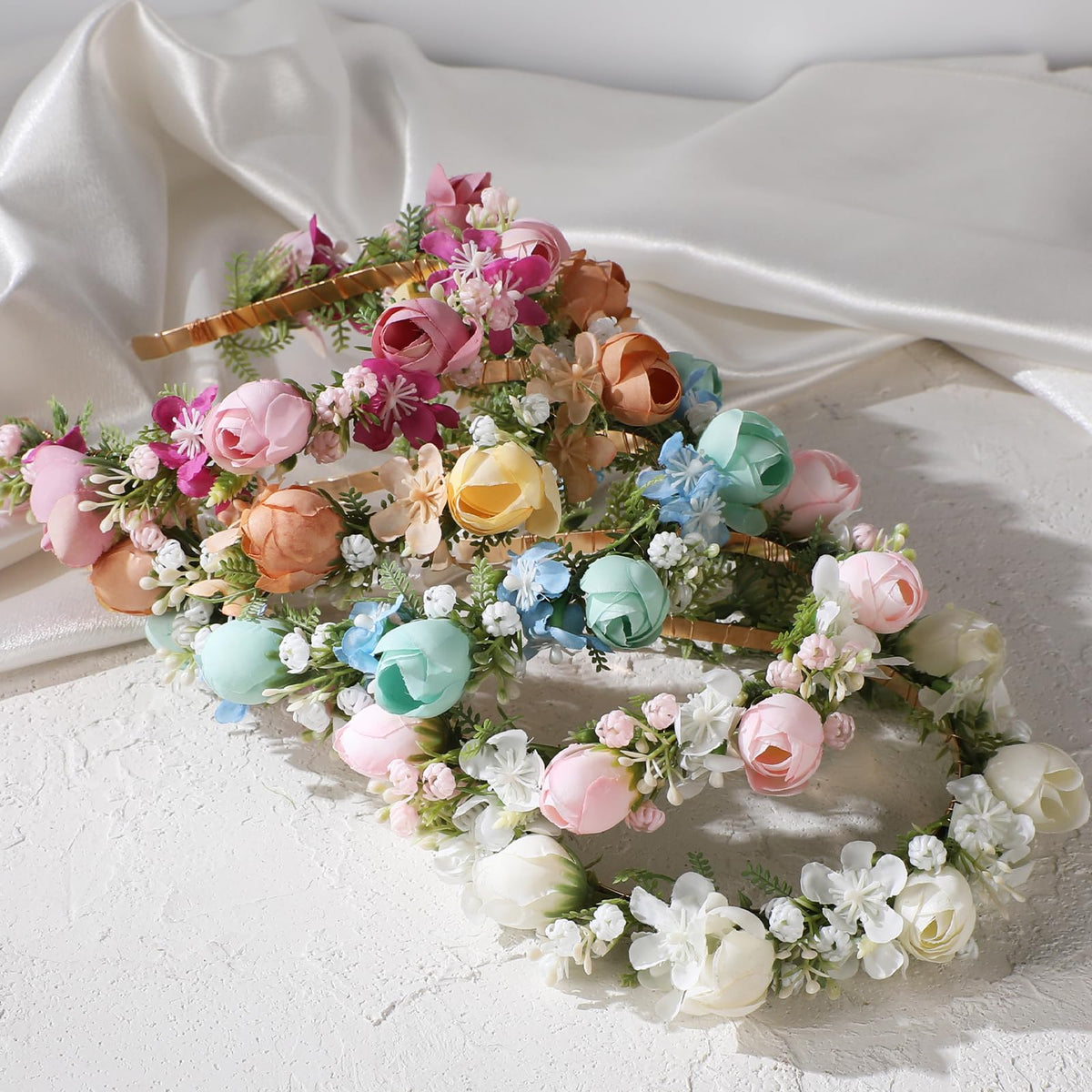 KorViSHOW Fairy Pink Flower Crown, Artificial Boho Rose Floral Headpiece, Adjustable Forest Woodland Flower Headbands for Women Girls Maternity Wedding Renaissance Festival Party Hair Accessories