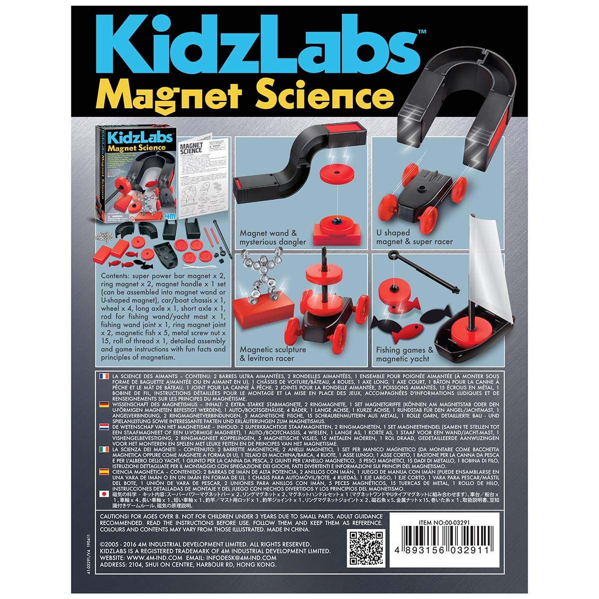 4M Magnet Science Kit - 10 Magnetic Experiments & Games (over 25 pieces to Build & STEM Learn From) - Power the Racer with a Magnet, Levitate a Magnet, Magnetic Yacht & Fishing, Boys & Girls, Age 8+