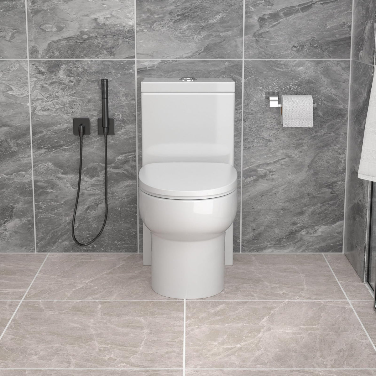Donsdey One Piece Tolilet- 12 Rough-in Compact Toilet with Dual Flush 1.1/1.6 GPF Water Saving Fully Glazed and Skirted Trapway Easy to Clean Powerful Flush of 1000g MAP
