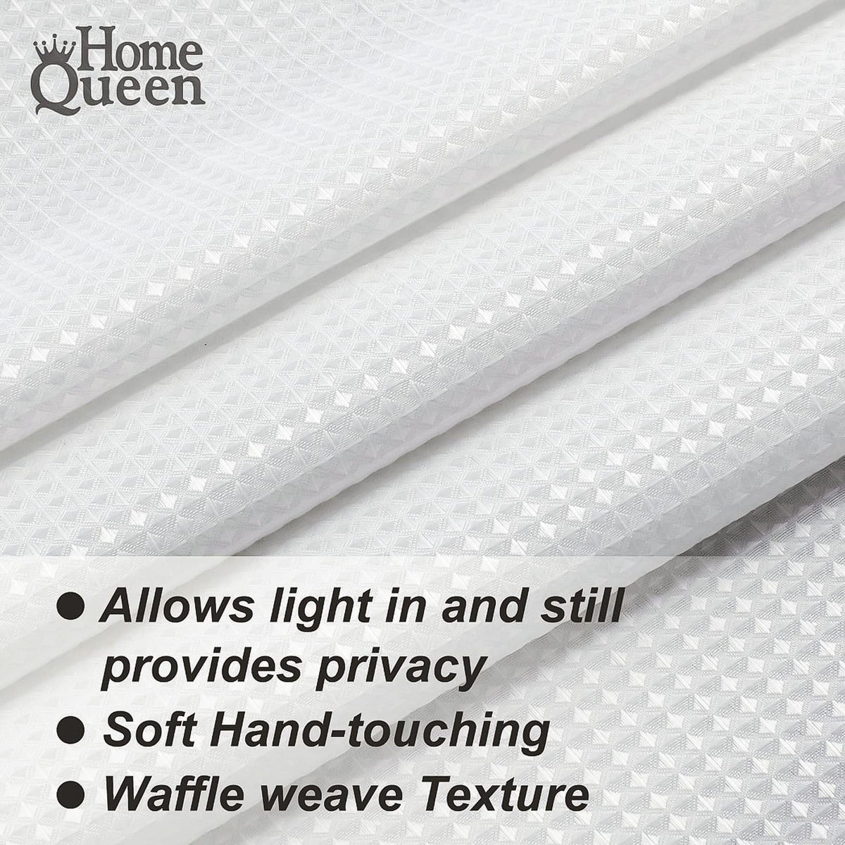 Home Queen White Waffle Bathroom Window Curtains, Water Repellent Rod Pocket Kitchen Drapes for Small Window, 2 Panels, 24 W X 24 L Inch Each