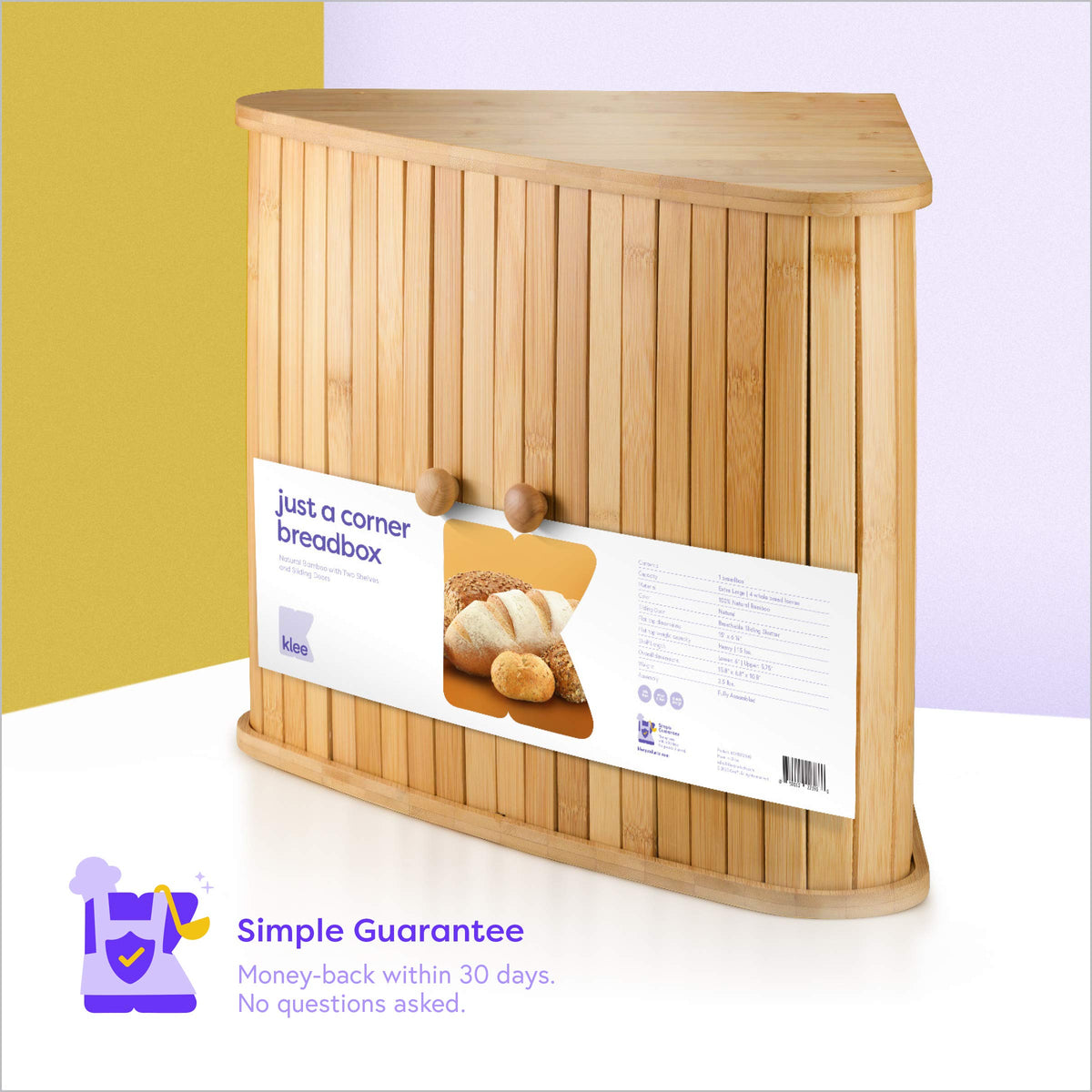 Klee Wooden Bread Box | Bamboo Bread Holder | Corner Bread Keeper Storage Box, Fully Assembled Large