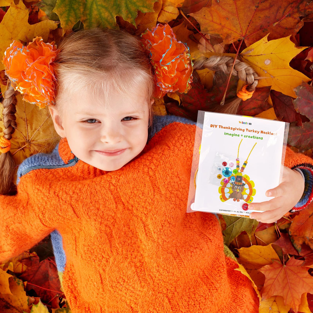 Winlyn 24 Sets Fall Craft Kits DIY Thanksgiving Turkey Necklaces Art Sets Autumn Maple Leaves Turkey Feathers Foam Thanksgiving Stickers for Kids Harvest Home Classroom Activities Party Favors