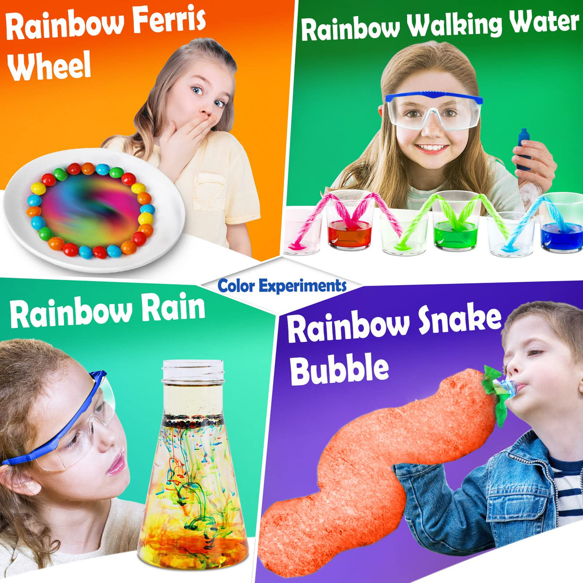 UNGLINGA 60+ Science Experiments Kits for Kids, Boys Girls Toys Gifts, Science Lab S.T.E.M Activities Educational Project with Chemistry Set, Erupting Volcano, Color