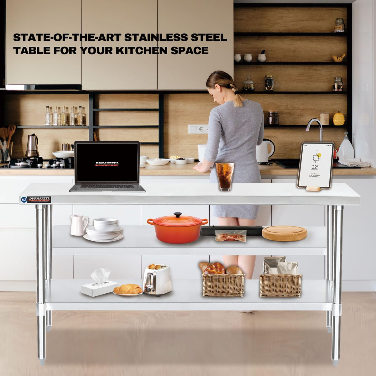 DuraSteel Food Prep Stainless Steel Table - 30 x 72 Inch Commercial Metal Workbench with Adjustable Under Shelf - NSF Certified - for Restaurant, Warehouse, Home, Kitchen, Garage