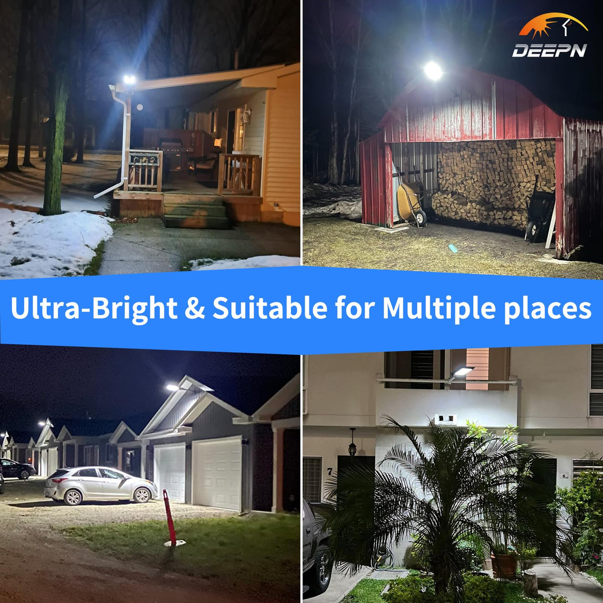Deepn Solar Lights Outdoor, IP66 Waterproof Street Lights Outdoor, 6500K Dusk to Dawn Solar Security Flood Lights Motion Sensor with Remote Control for Yard, Entryway Garage, Porch 2 Pack