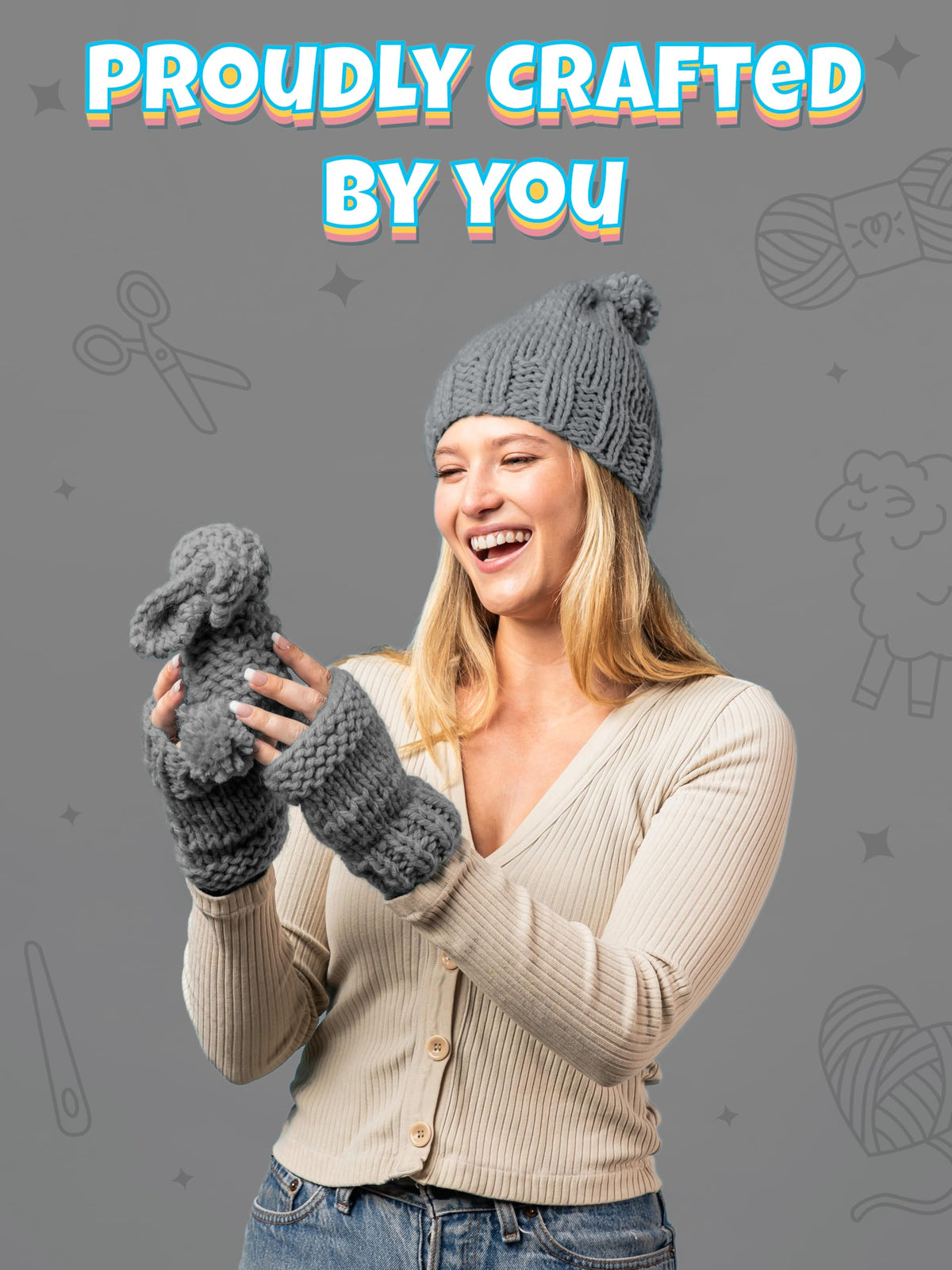 Complete Knitting Kit for Beginners - Learn to Knit Kit with Knitting Accessories Like Thick Beginner Yarn in Gray, Bamboo Needles for Beginners & More - Includes Video Tutorials & Written Guide