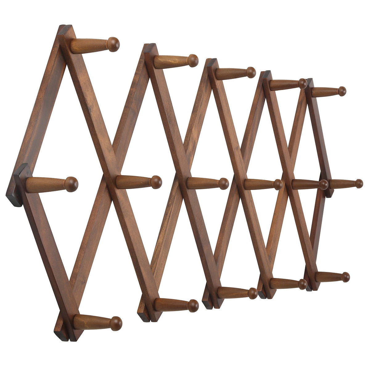 WEBI Accordion Wall Hanger, Wooden Coat Rack Wall Mounted, Hat & Cap Hook Rack, 16 Peg Hooks, Walnut Color