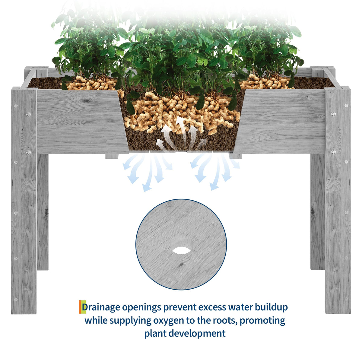 48x24x30IN Wooden Raised Garden Bed with Legs, Elevated Reinforced Large Planter Box for Vegetable Flower Herb Outdoor, Standing Growing Bed forGardening/Backyard/Patio/Balcony, Liner Included