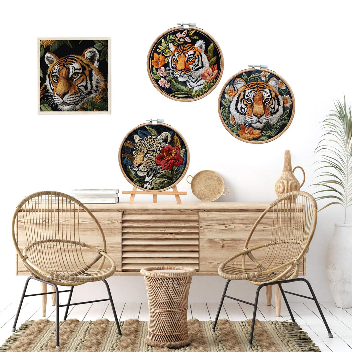 LB 4 Pack Wildlife Animal Leopard Embroidery Kit for Beginners Green Leaf Beginner Embroidery Kit for Adults DIY Starter Kit with Embroidery Hoop Colorful Threads Tools Step by Step Instructions