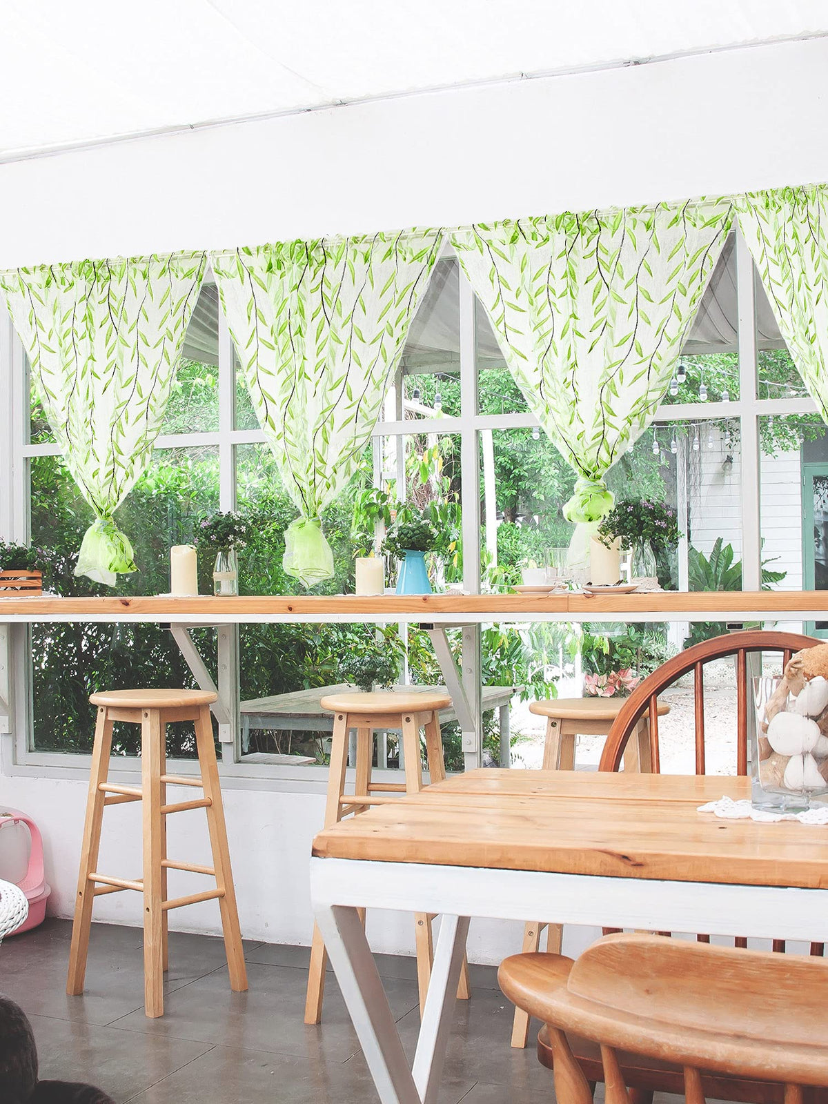 Breling Willow Voile Curtains Cute Green Sheers Leaf Tulle Vine Window Sheers Ivy Pretty Curtain for Living Room Bedroom Window Door Balcony (39.4 x 78.7 Inch,Print Style,2)