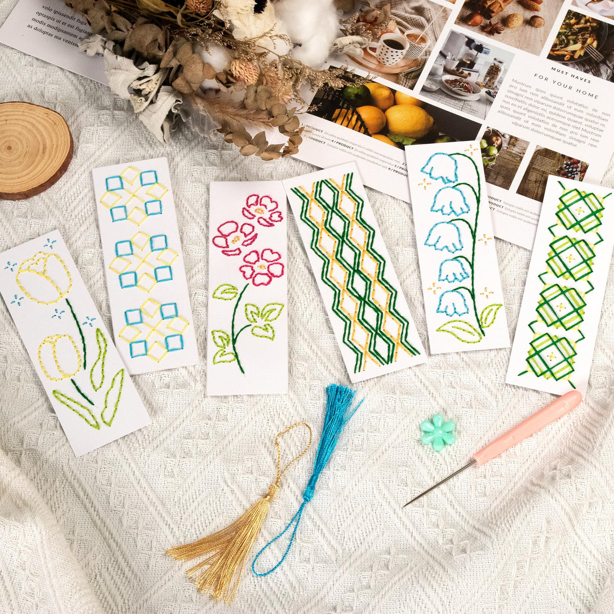 SWATOM DIY Bookmarks Embroidery Kits for Adults Make Your Own Personalized Embroidered Cardstock Bookmark Making Kit for Beginners Classroom Projects