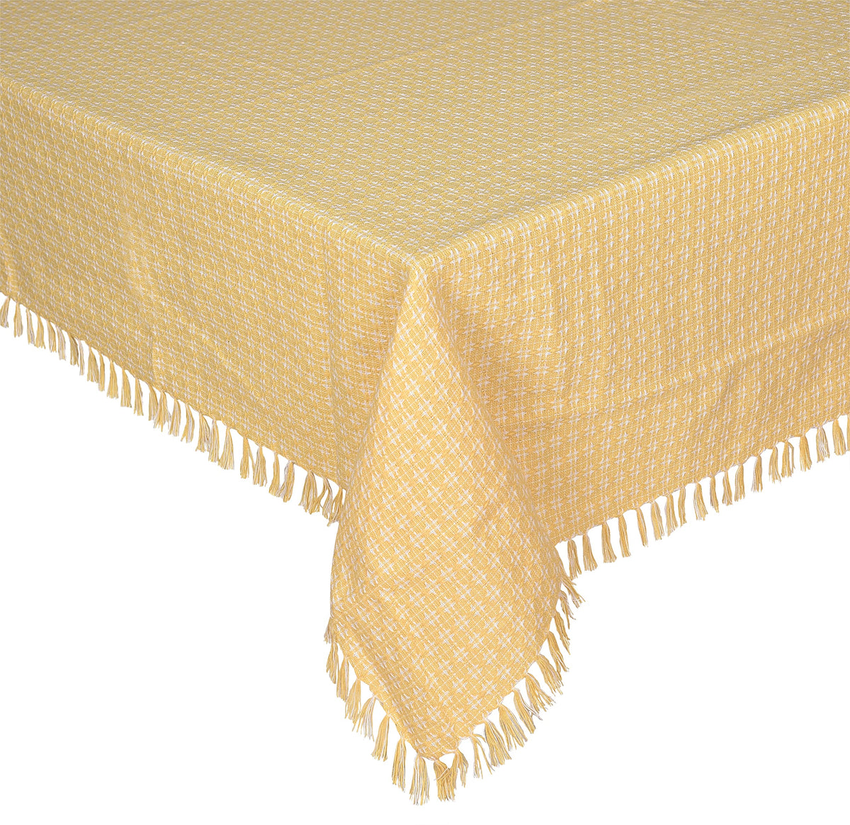 The Season Thread Table Cloth, Yellow/White Woven Fringed, 100% Cotton Table Cover, Size 52x52 Inch, Suitable for Formal Dining, Everyday Meals and Casual Occasions.