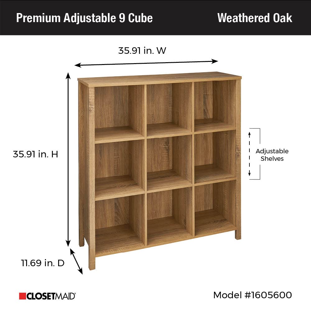 ClosetMaid 9-Cube Premium Adjustable Storage Organizer, Weathered Oak