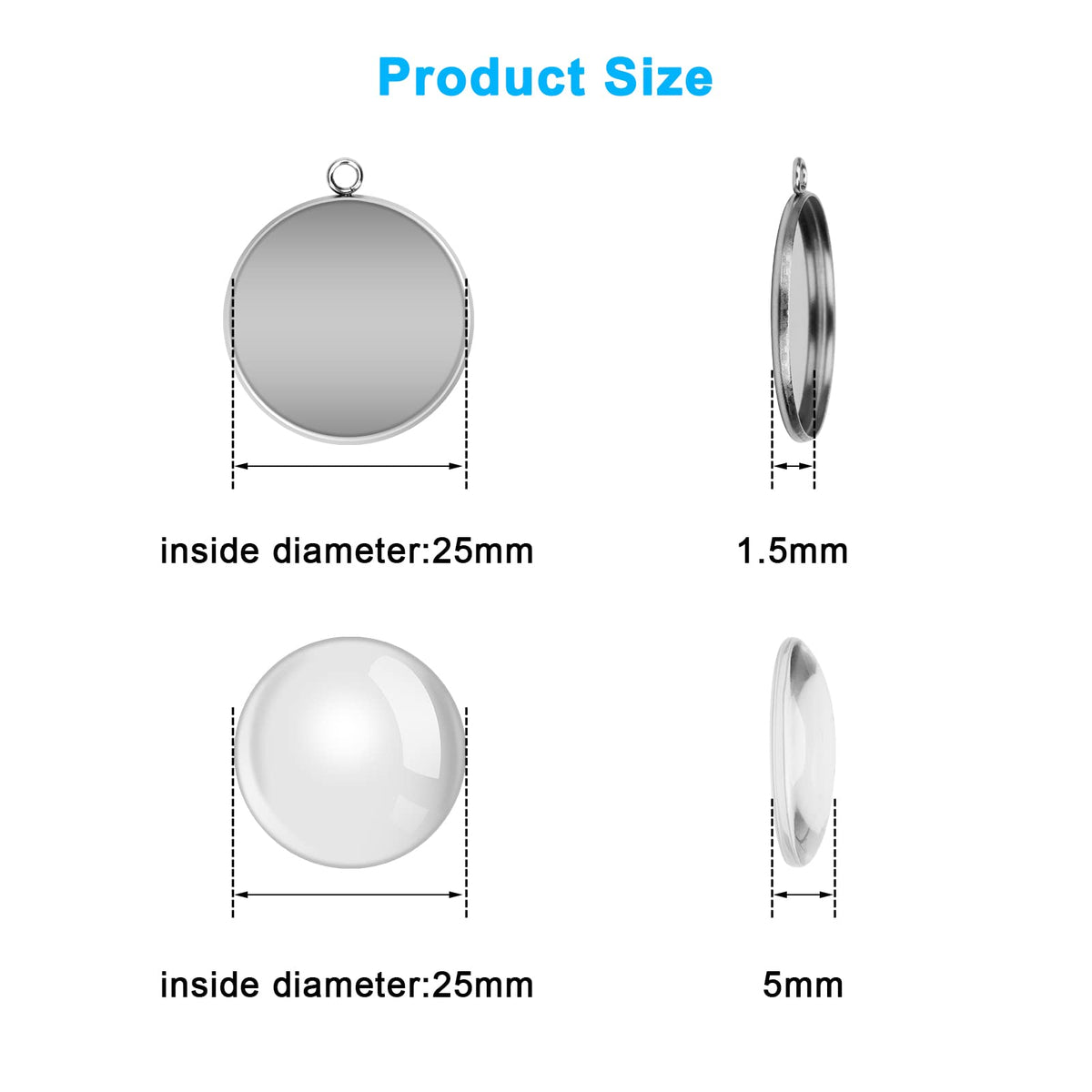 80Pcs Bezel Pendant Trays Blanks 25mm, Winspeed 40Pcs Silver Stainless Steel Bezel Trays and 40Pcs Clear Glass Cabochon Pendants for Jewelry Making, DIY Blank Pendant Trays Kit for Crafts