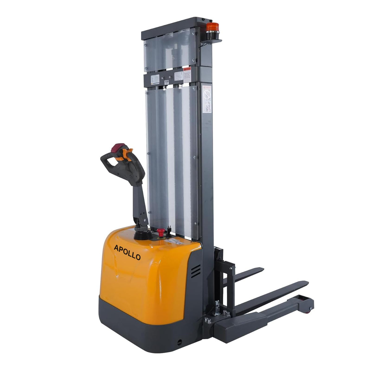 APOLLO Full Electric Stacker Powered Straddle Forklift 3300 lbs Capacity 98'' Lifting Height with Adjustable Forks and Legs Material Lifter