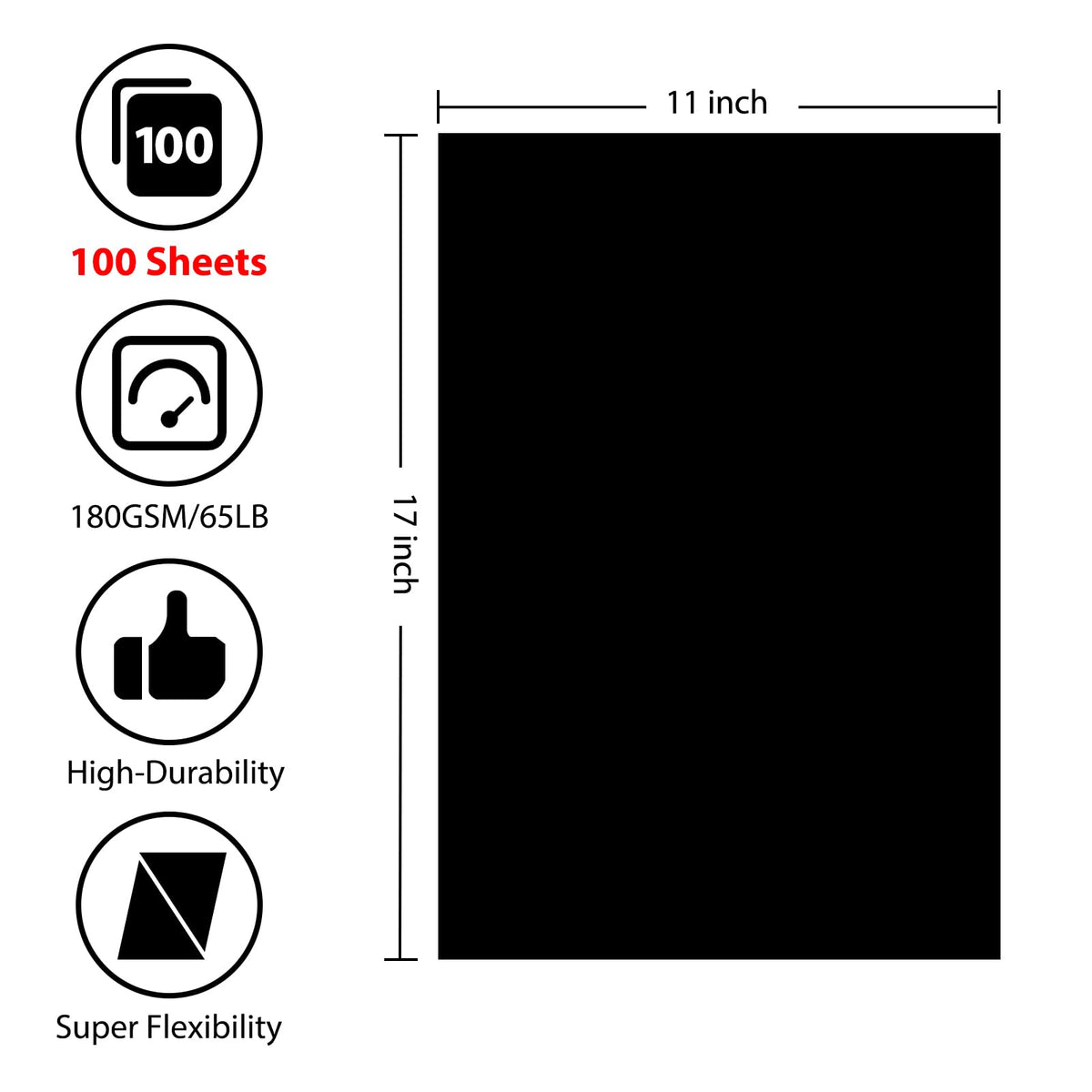 OcePor 100 Sheets Black Cardstock 11” x 17”, 65lb/180gsm Black Card Stock, Thick Card Stock Paper, Heavy Cardstock Paper for Printer, Resume, Scrapbooks, Art, Crafts, Business Cards