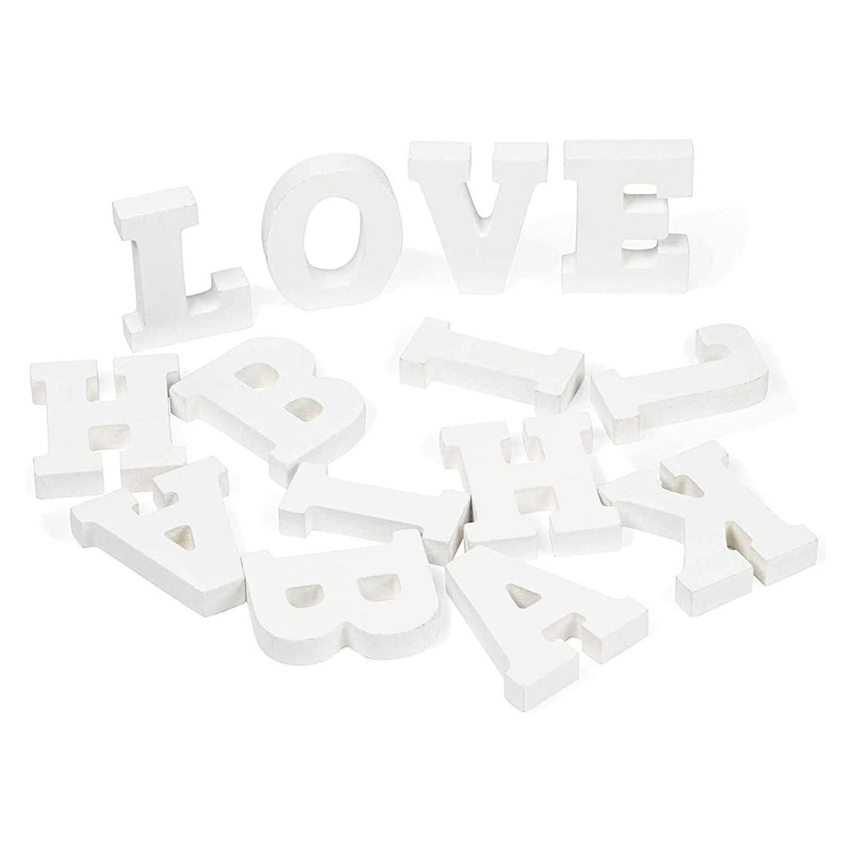 3D Wooden Alphabet Letters Set - Freestanding Room Decor Letters - Wedding & Party Tabletop Decor - Customizable Wooden Craft Set - 54 pcs, 3.13 in H x 0.6 in Thick, White, Engineered Wood