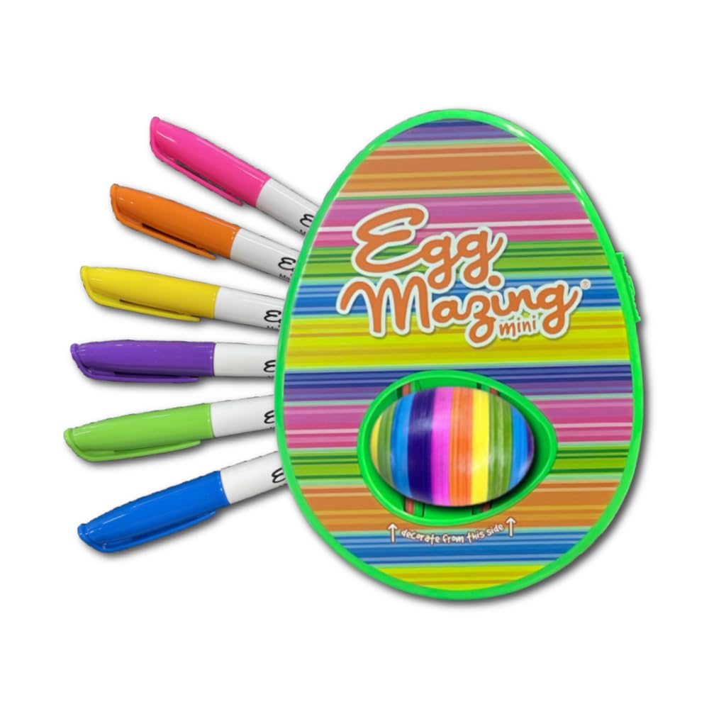 EggMazing Easter Egg Mini Decorator Kit Arts and Crafts Set - Includes Egg Decorating Spinner and 6 Markers - Ages 3 and Up [Packaging May Vary]