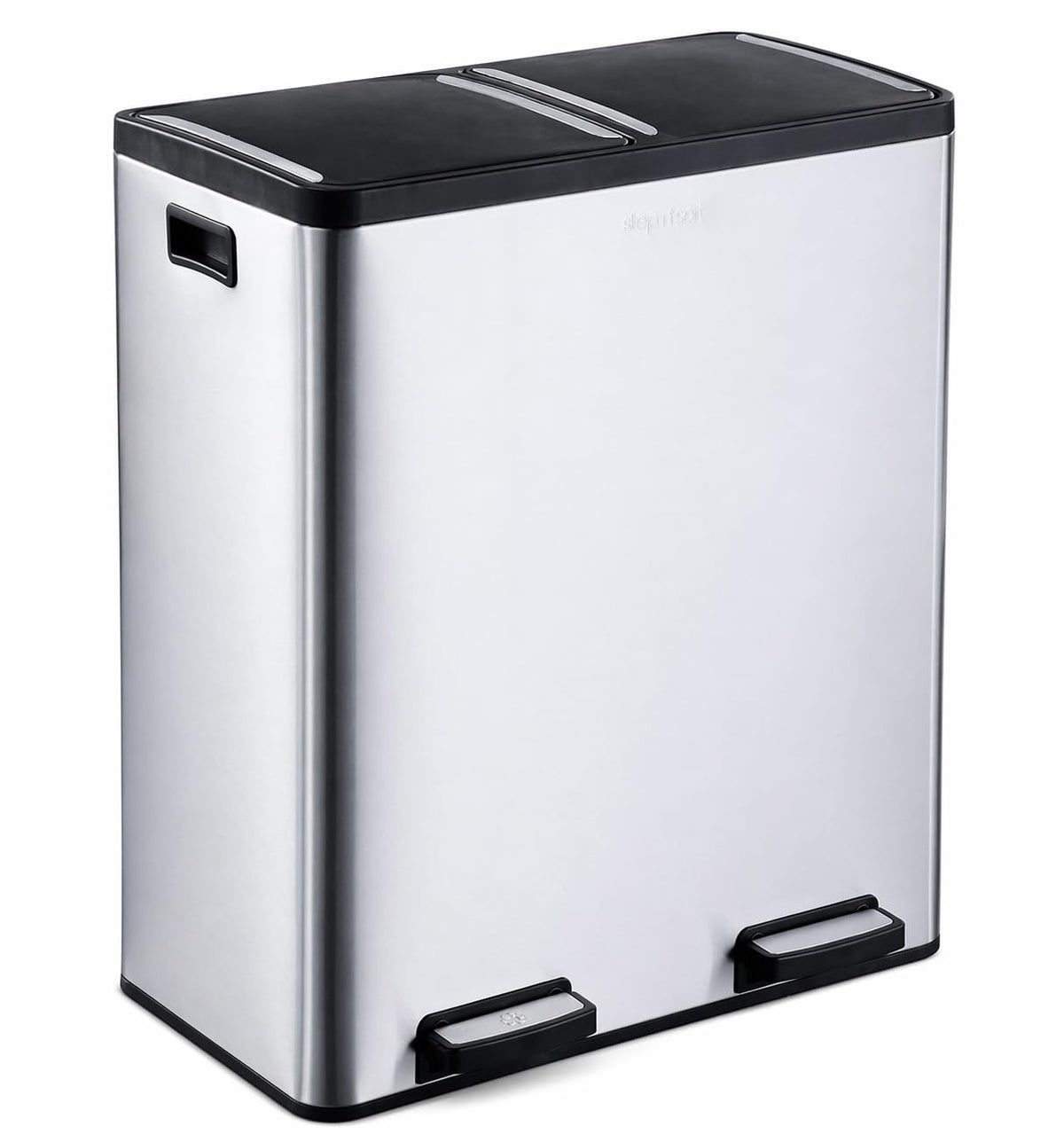 Step N' Sort The 18.5 Gallon Extra Large Capacity, Soft-Step, Dual Trash and Recycling Bin with Removable Inner Bins, Silver