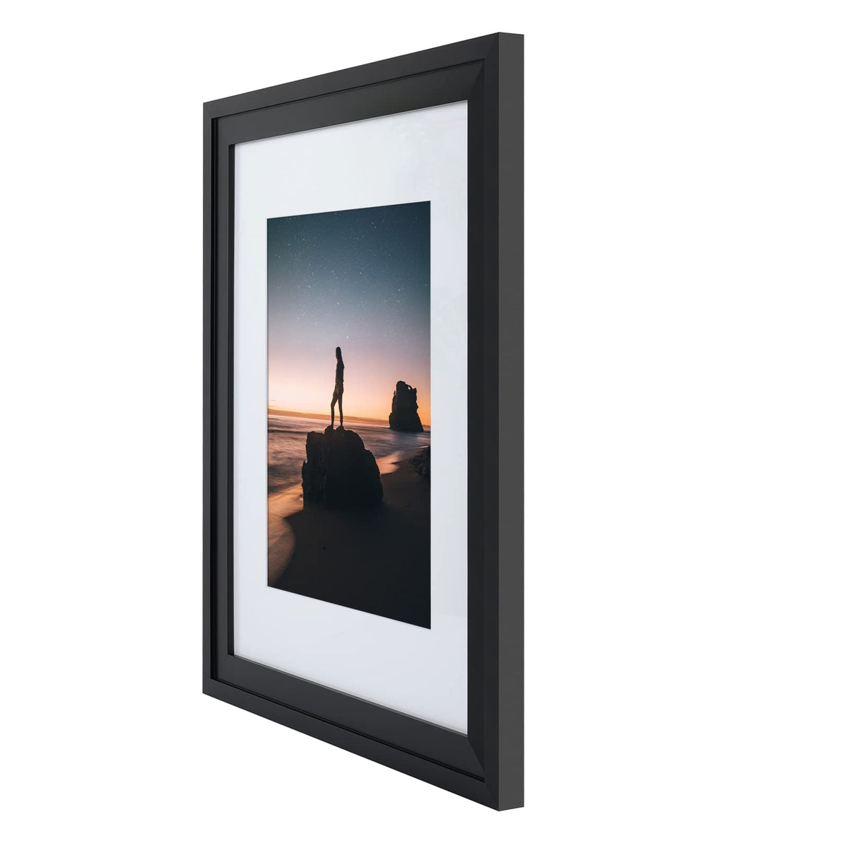 Golden State Art, 16x20 Picture Frame - Displays 11x14 Photo with Mat or 16x20 Without Mat, Wide Moulding Solid Wood Frame for Wall Display, Black
