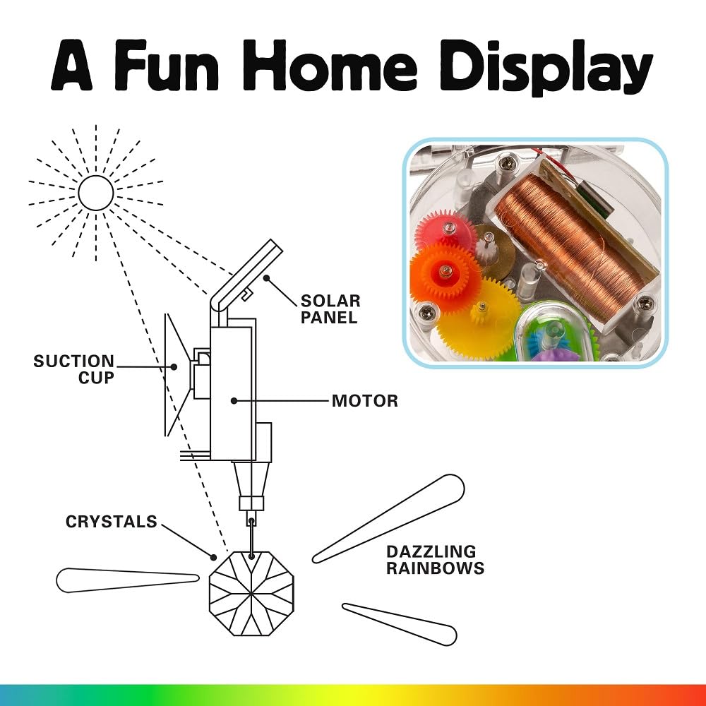 Kikkerland Solar Powered Rainbow Maker – Prism Suncatcher, Fun Home Window Decor – Unique Gift for Christmas & Birthdays – Single Crystal