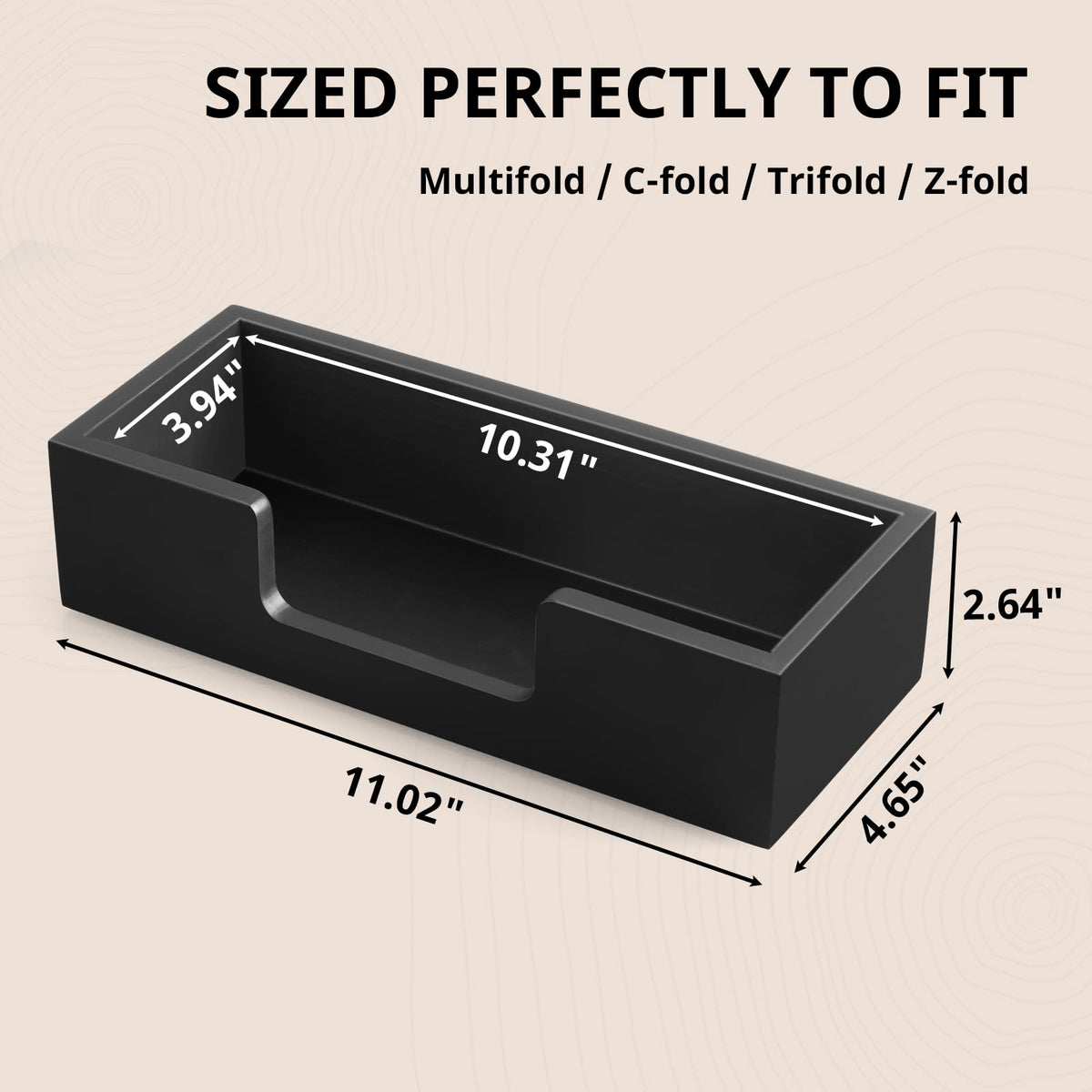Paper Towel Dispenser Countertop, Wooden Folded Paper Hand Towel Holder for Guest Bathroom, Commercial Tabletop Tissue Dispenser Tray for Multifold C-Fold, Z-Fold, Trifold, Black