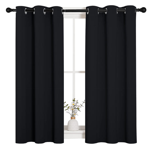NICETOWN Halloween Bathroom Blackout Curtains and Drapes, Black Solid Thermal Insulated Grommet Blackout Drapery Panels for Window (2 Panels, 34 inches Wide by 45 inches Long, Black)