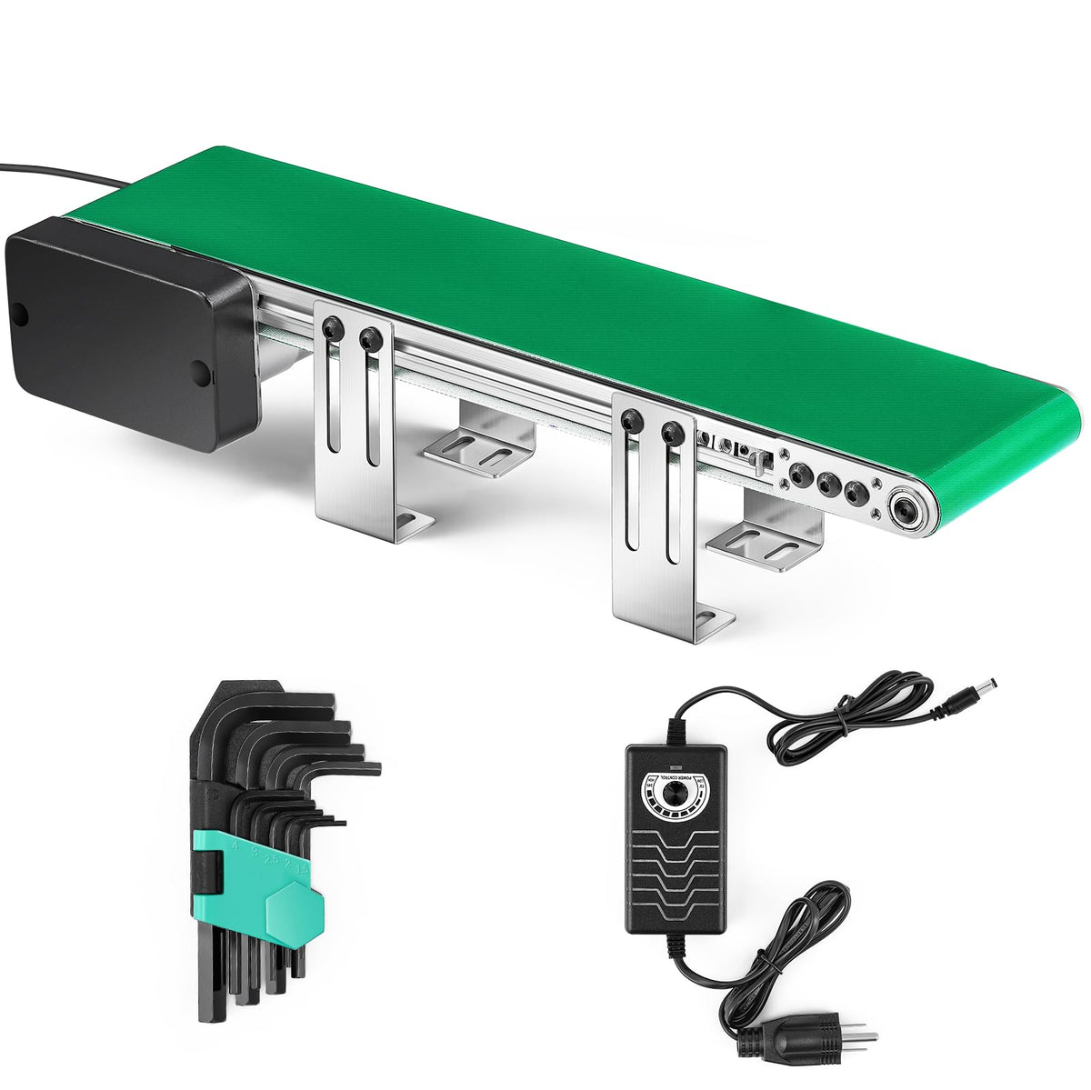 Moonshan Belt Conveyor 20 inch Conveyor Desktop Version with Reverse Switch Step-Less Speed Adjustment PVC Belt Conveyor for Packaging Factory, Production Line, Home