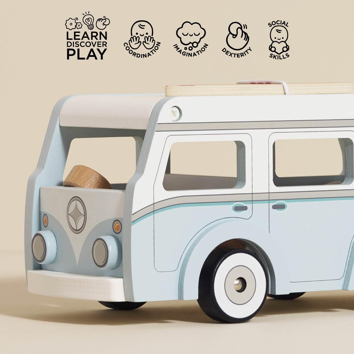 Le Toy Van - Wooden Holiday Campervan with Detachable Surfboard | Suitable for 3 Year Old +