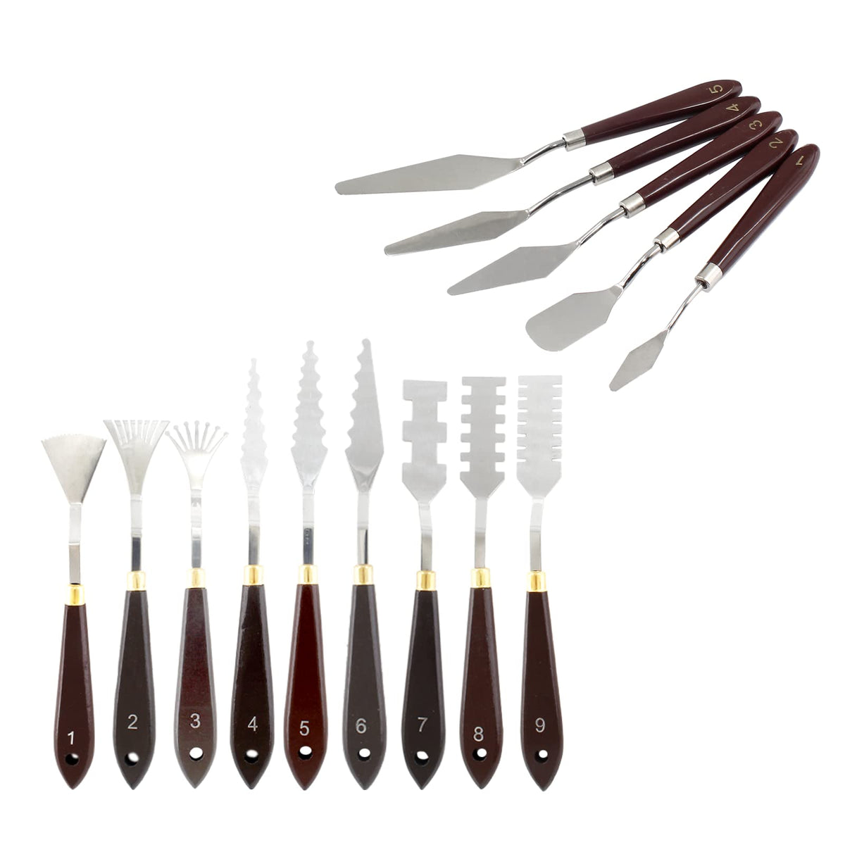 Suiwotin 14pcs Palette Knife Set, Stainless Steel Painting Knife Set, Wooden Handle Paint Spatula Painting Tools, Color Mixing Scraper Pallet Knife for Oil, Acrylic, Canvas Painting