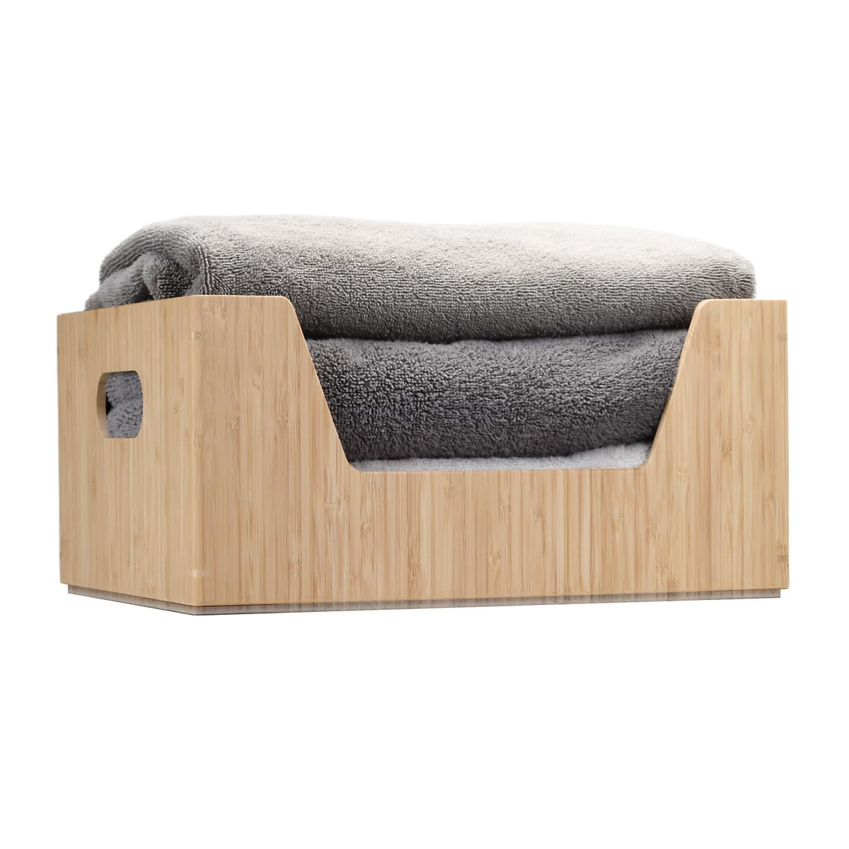 MobileVision Bamboo Storage Box with Open Front Stackable Bin Organizer to use in closets, bedrooms, kitchens, home & office, 14 x 11 x 6.5 inches