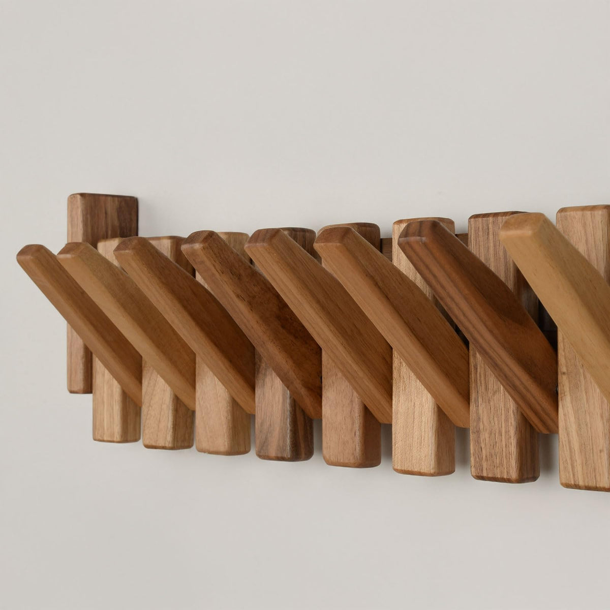 TEXAS BEST GIFT Solid Walnut Piano Key Coat Rack – 10-Hook Wall-Mounted Flip Hook Rack – Minimalist Wooden Hanger for Entryway, Bedroom, Office