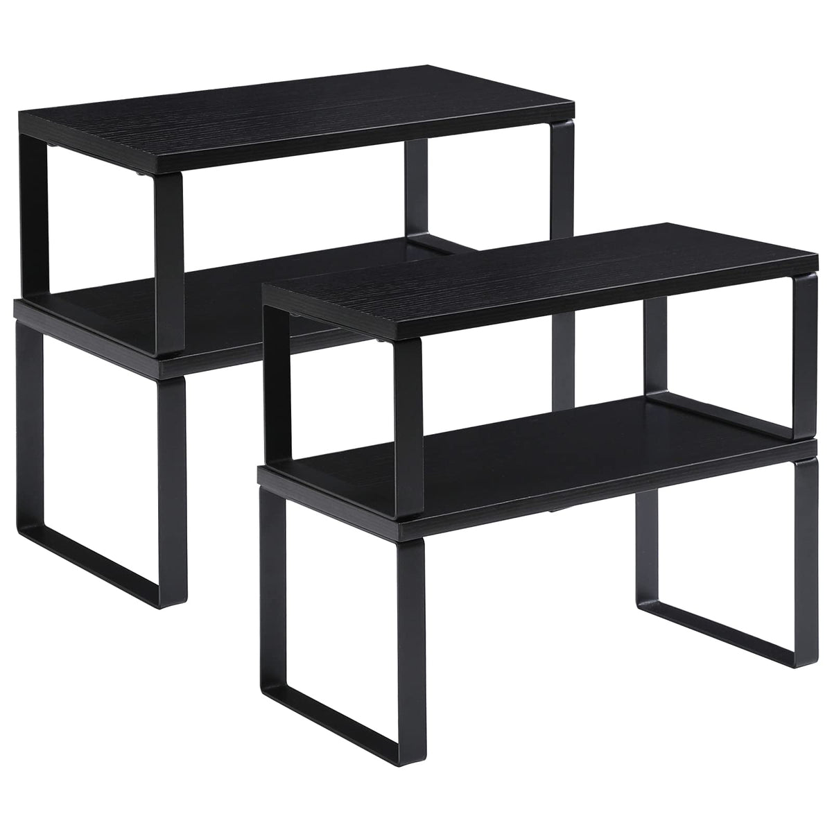 YMYNY Cabinet Shelf Organizer, Spice Racks Set of 4, Kitchen Counter Shelves, Stackable, Wood, Cupboard Organizer for Dishes, Seasoning, Cans, Coffee Mugs, Black, HSR002B-2