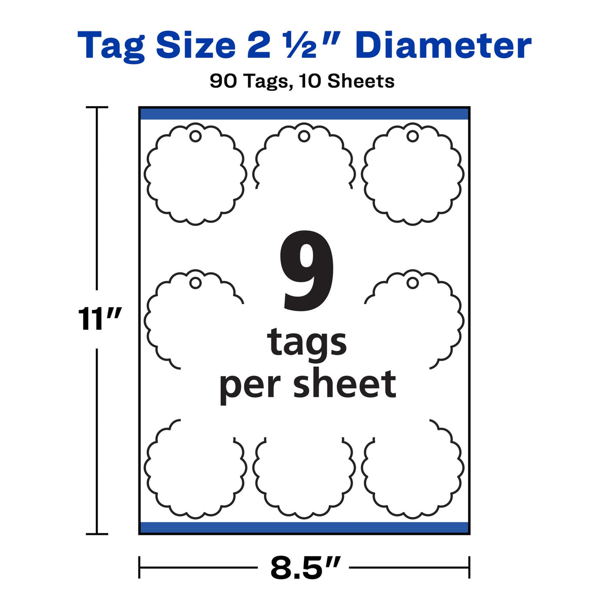 Avery Printable Blank Scallop Round Gift Tags with Sure Feed, 2.5" Diameter, Textured White, 90 Customizable Tags (80511)